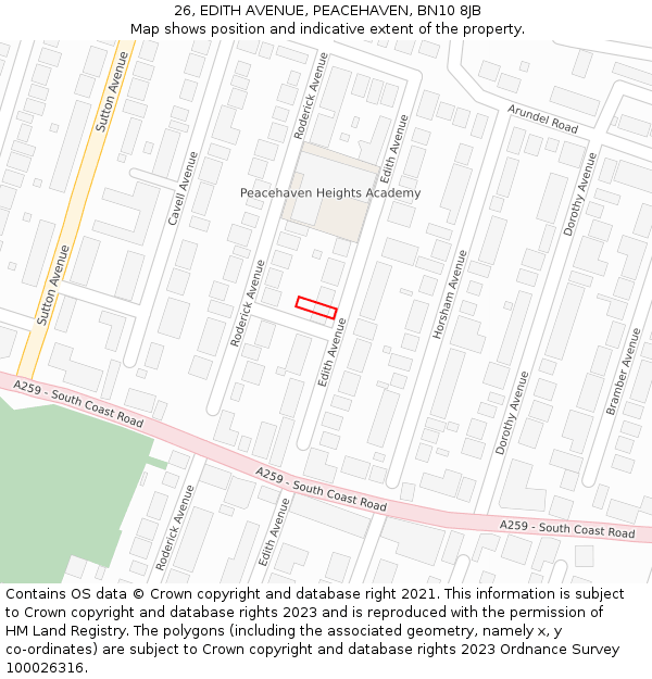 26, EDITH AVENUE, PEACEHAVEN, BN10 8JB: Location map and indicative extent of plot