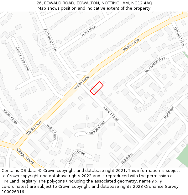 26, EDWALD ROAD, EDWALTON, NOTTINGHAM, NG12 4AQ: Location map and indicative extent of plot