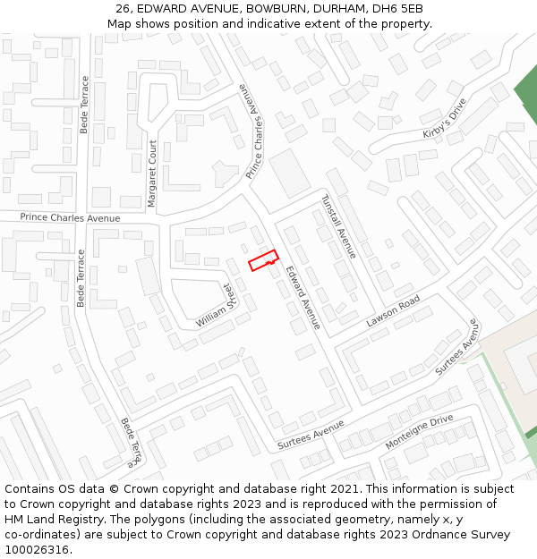 26, EDWARD AVENUE, BOWBURN, DURHAM, DH6 5EB: Location map and indicative extent of plot