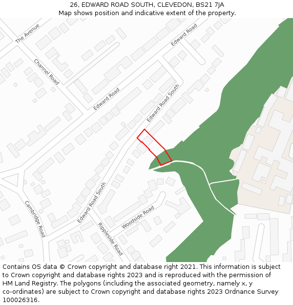 26, EDWARD ROAD SOUTH, CLEVEDON, BS21 7JA: Location map and indicative extent of plot