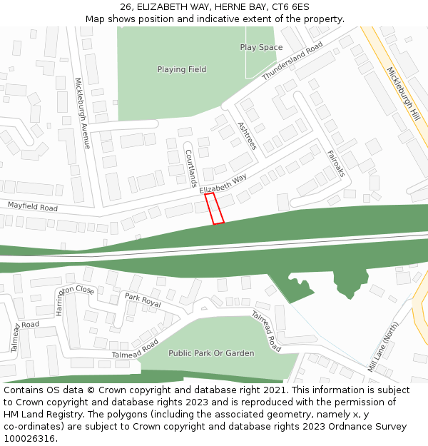 26, ELIZABETH WAY, HERNE BAY, CT6 6ES: Location map and indicative extent of plot