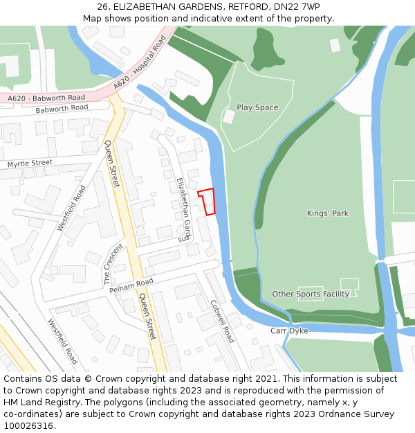 26, ELIZABETHAN GARDENS, RETFORD, DN22 7WP: Location map and indicative extent of plot