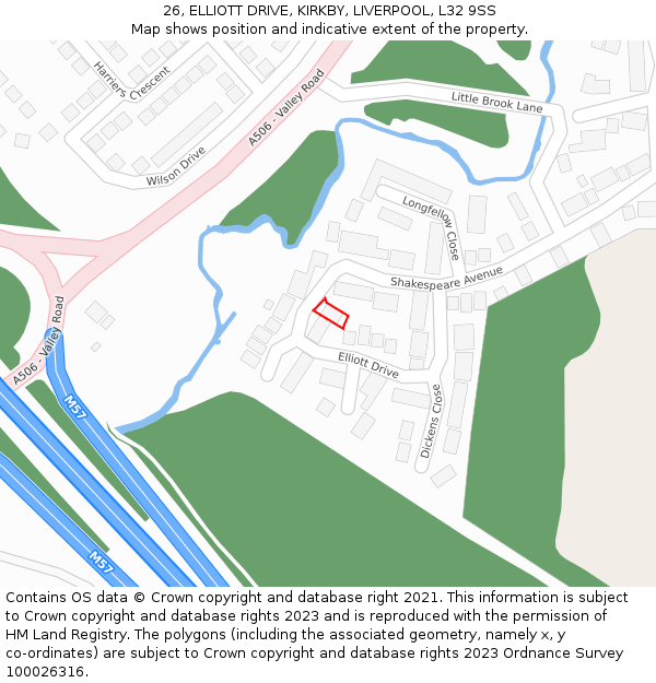 26, ELLIOTT DRIVE, KIRKBY, LIVERPOOL, L32 9SS: Location map and indicative extent of plot