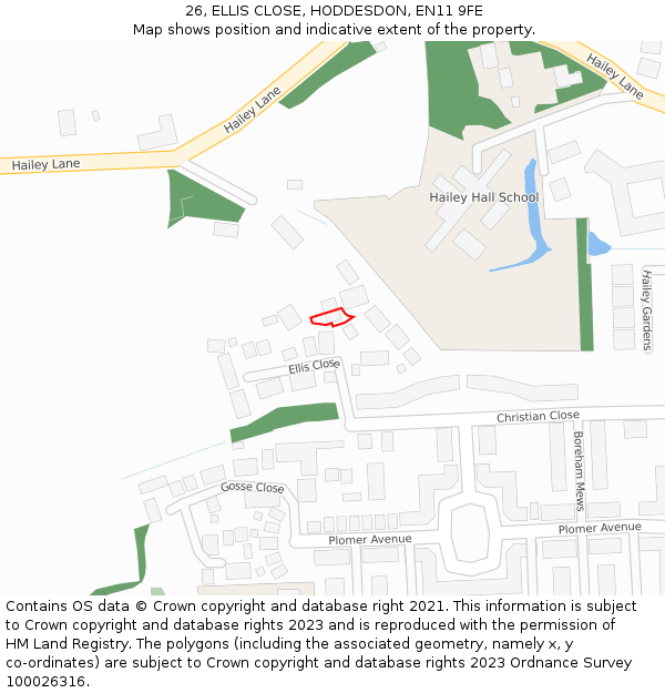 26, ELLIS CLOSE, HODDESDON, EN11 9FE: Location map and indicative extent of plot