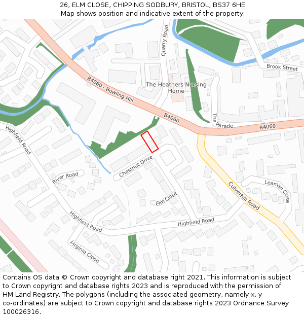 26, ELM CLOSE, CHIPPING SODBURY, BRISTOL, BS37 6HE: Location map and indicative extent of plot