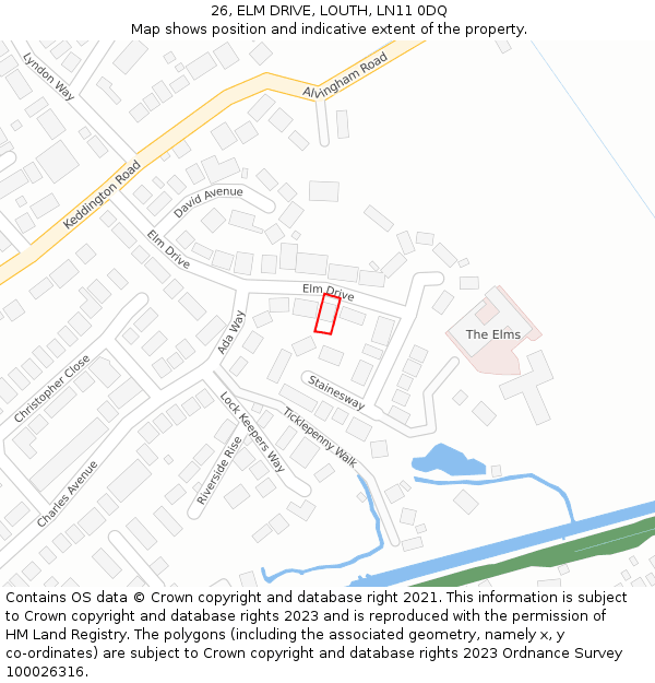 26, ELM DRIVE, LOUTH, LN11 0DQ: Location map and indicative extent of plot