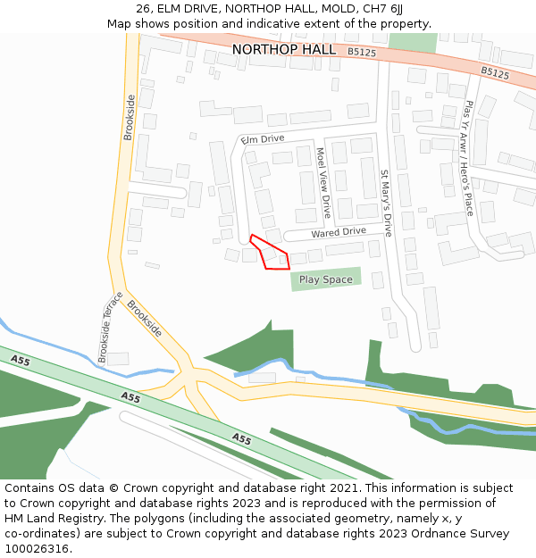 26, ELM DRIVE, NORTHOP HALL, MOLD, CH7 6JJ: Location map and indicative extent of plot