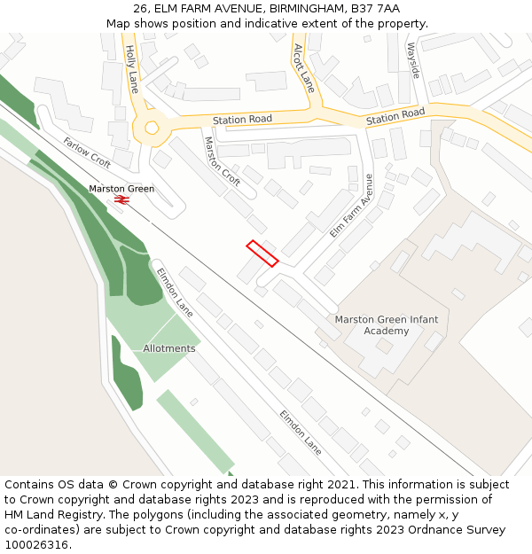 26, ELM FARM AVENUE, BIRMINGHAM, B37 7AA: Location map and indicative extent of plot