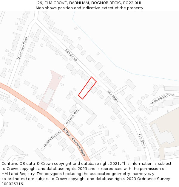 26, ELM GROVE, BARNHAM, BOGNOR REGIS, PO22 0HL: Location map and indicative extent of plot