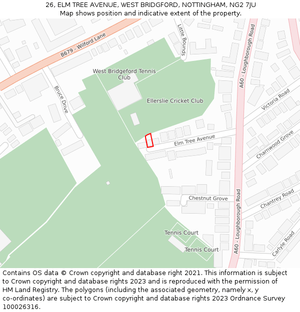 26, ELM TREE AVENUE, WEST BRIDGFORD, NOTTINGHAM, NG2 7JU: Location map and indicative extent of plot