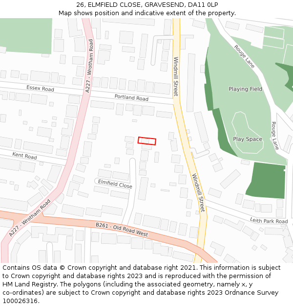 26, ELMFIELD CLOSE, GRAVESEND, DA11 0LP: Location map and indicative extent of plot