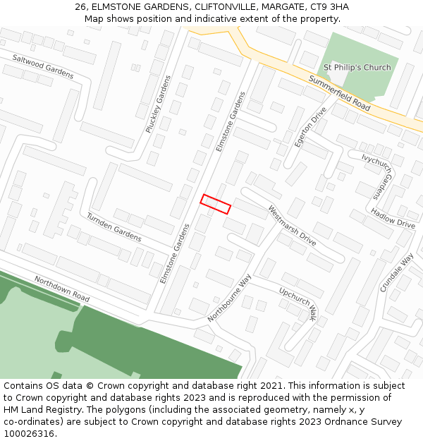 26, ELMSTONE GARDENS, CLIFTONVILLE, MARGATE, CT9 3HA: Location map and indicative extent of plot