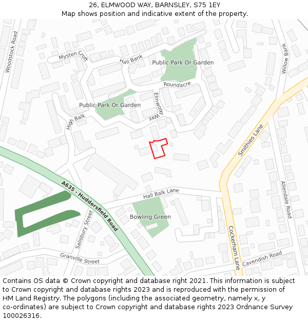 26, ELMWOOD WAY, BARNSLEY, S75 1EY: Location map and indicative extent of plot