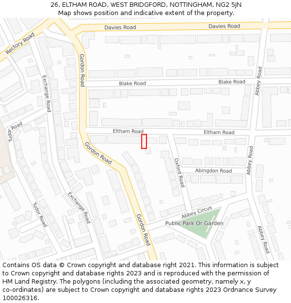 26, ELTHAM ROAD, WEST BRIDGFORD, NOTTINGHAM, NG2 5JN: Location map and indicative extent of plot