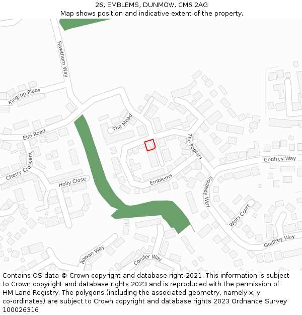 26, EMBLEMS, DUNMOW, CM6 2AG: Location map and indicative extent of plot