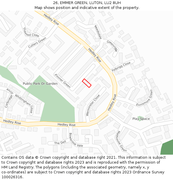 26, EMMER GREEN, LUTON, LU2 8UH: Location map and indicative extent of plot