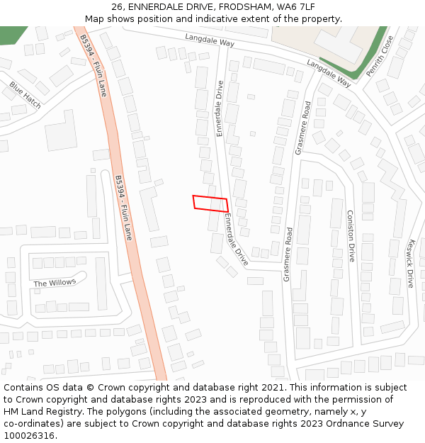 26, ENNERDALE DRIVE, FRODSHAM, WA6 7LF: Location map and indicative extent of plot