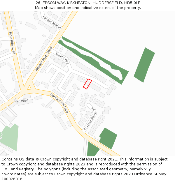 26, EPSOM WAY, KIRKHEATON, HUDDERSFIELD, HD5 0LE: Location map and indicative extent of plot