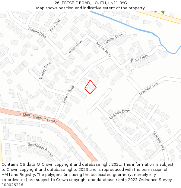 26, ERESBIE ROAD, LOUTH, LN11 8YG: Location map and indicative extent of plot