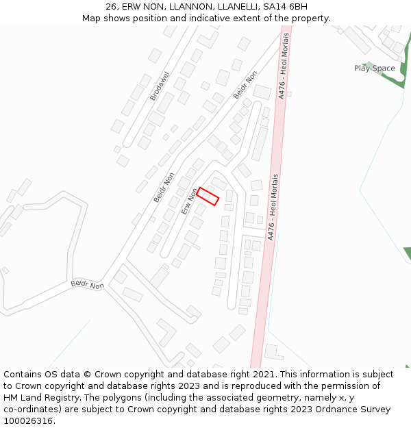 26, ERW NON, LLANNON, LLANELLI, SA14 6BH: Location map and indicative extent of plot