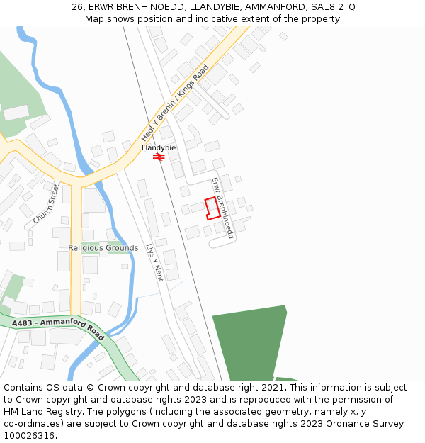 26, ERWR BRENHINOEDD, LLANDYBIE, AMMANFORD, SA18 2TQ: Location map and indicative extent of plot