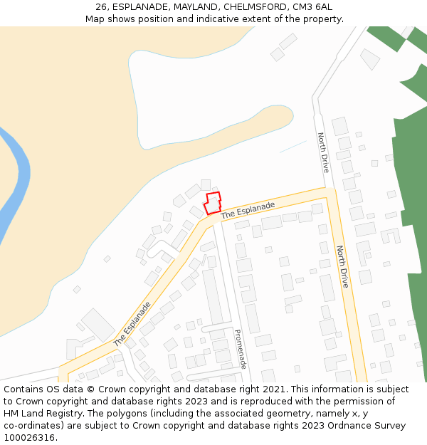 26, ESPLANADE, MAYLAND, CHELMSFORD, CM3 6AL: Location map and indicative extent of plot