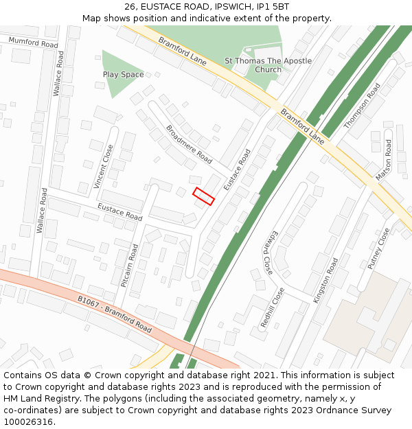 26, EUSTACE ROAD, IPSWICH, IP1 5BT: Location map and indicative extent of plot