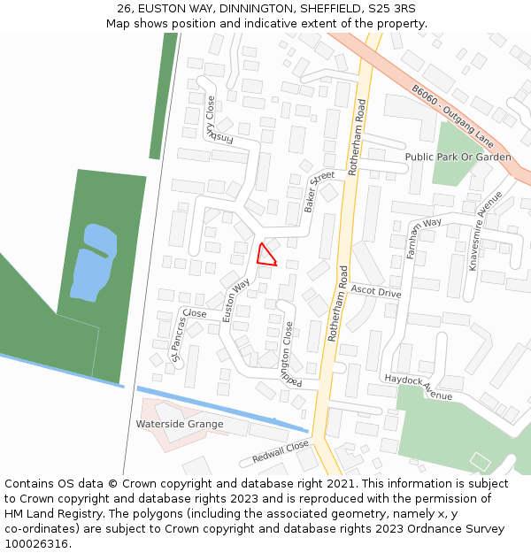 26, EUSTON WAY, DINNINGTON, SHEFFIELD, S25 3RS: Location map and indicative extent of plot