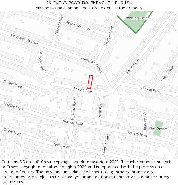 26, EVELYN ROAD, BOURNEMOUTH, BH9 1SU: Location map and indicative extent of plot