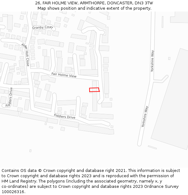 26, FAIR HOLME VIEW, ARMTHORPE, DONCASTER, DN3 3TW: Location map and indicative extent of plot