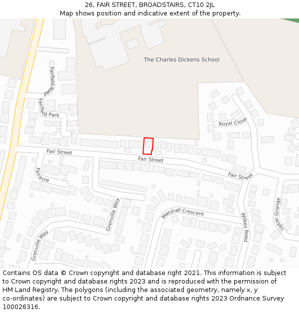 26, FAIR STREET, BROADSTAIRS, CT10 2JL: Location map and indicative extent of plot