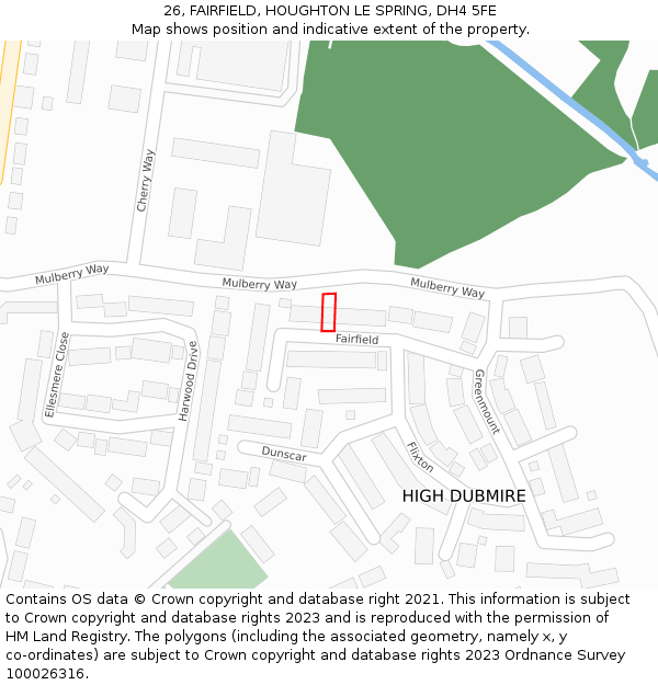 26, FAIRFIELD, HOUGHTON LE SPRING, DH4 5FE: Location map and indicative extent of plot