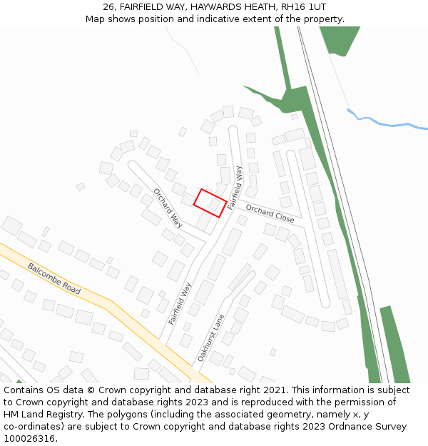 26, FAIRFIELD WAY, HAYWARDS HEATH, RH16 1UT: Location map and indicative extent of plot