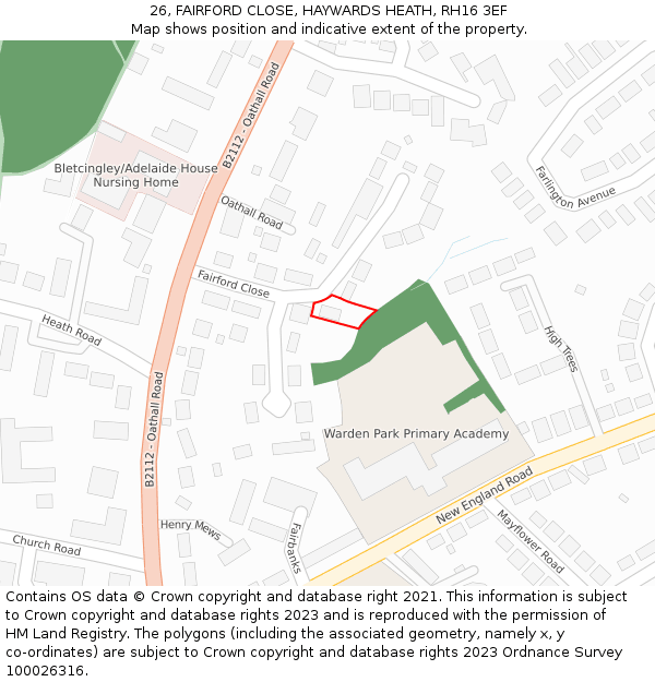 26, FAIRFORD CLOSE, HAYWARDS HEATH, RH16 3EF: Location map and indicative extent of plot