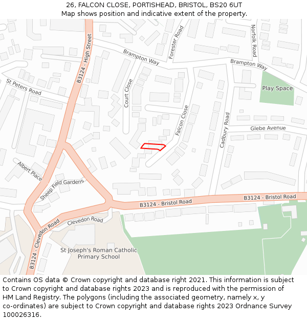 26, FALCON CLOSE, PORTISHEAD, BRISTOL, BS20 6UT: Location map and indicative extent of plot