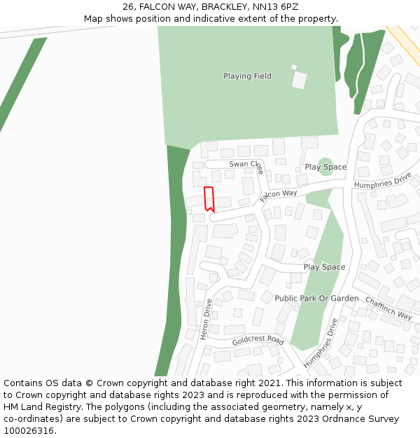 26, FALCON WAY, BRACKLEY, NN13 6PZ: Location map and indicative extent of plot