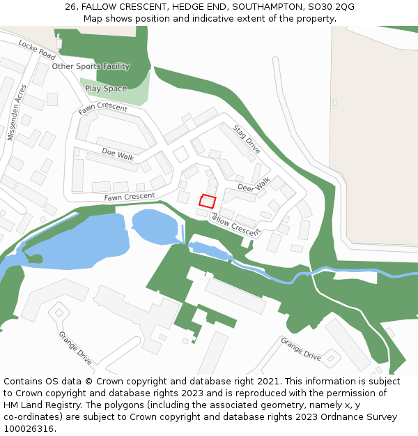 26, FALLOW CRESCENT, HEDGE END, SOUTHAMPTON, SO30 2QG: Location map and indicative extent of plot