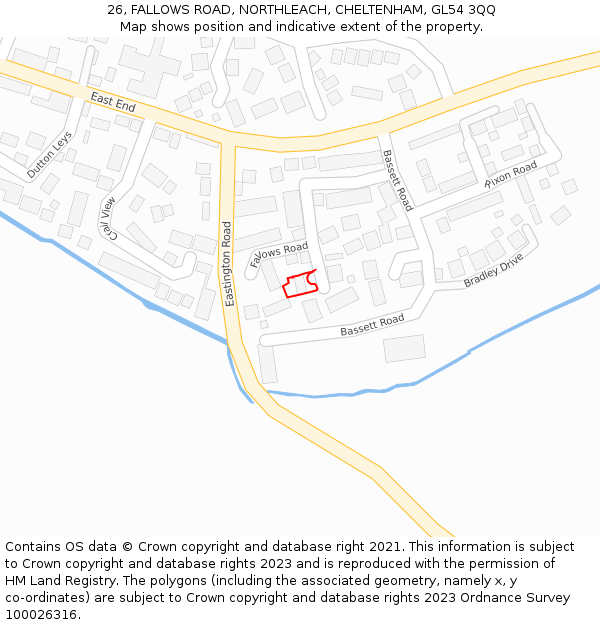 26, FALLOWS ROAD, NORTHLEACH, CHELTENHAM, GL54 3QQ: Location map and indicative extent of plot