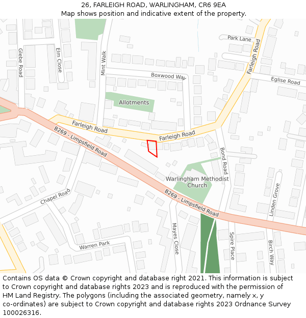 26, FARLEIGH ROAD, WARLINGHAM, CR6 9EA: Location map and indicative extent of plot