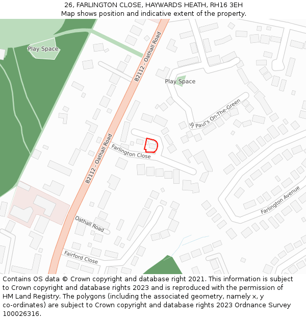 26, FARLINGTON CLOSE, HAYWARDS HEATH, RH16 3EH: Location map and indicative extent of plot