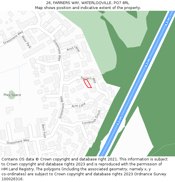 26, FARRIERS WAY, WATERLOOVILLE, PO7 8RL: Location map and indicative extent of plot