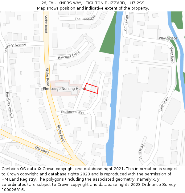 26, FAULKNERS WAY, LEIGHTON BUZZARD, LU7 2SS: Location map and indicative extent of plot