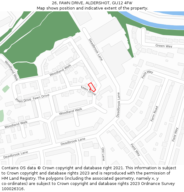 26, FAWN DRIVE, ALDERSHOT, GU12 4FW: Location map and indicative extent of plot