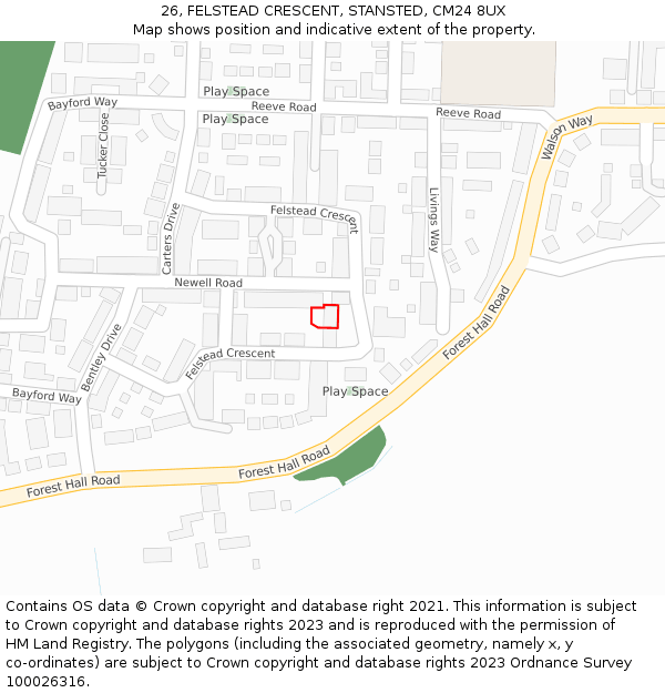 26, FELSTEAD CRESCENT, STANSTED, CM24 8UX: Location map and indicative extent of plot