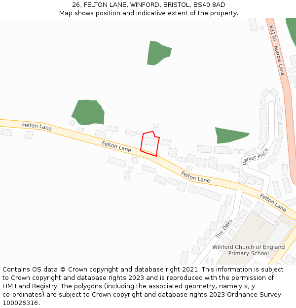 26, FELTON LANE, WINFORD, BRISTOL, BS40 8AD: Location map and indicative extent of plot