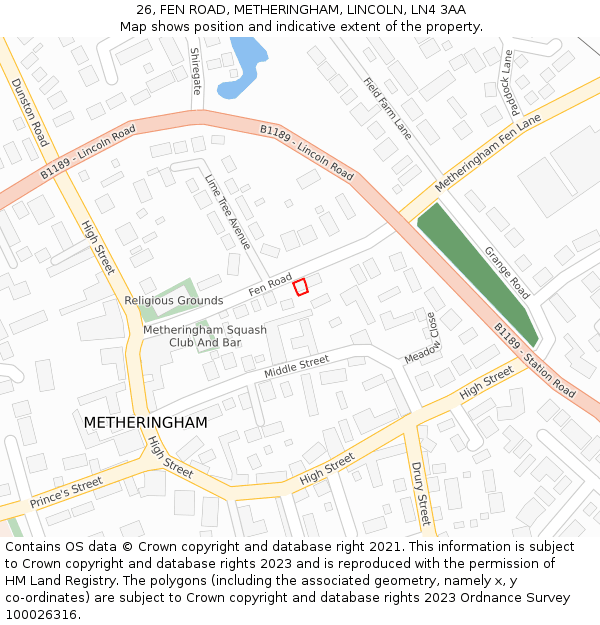 26, FEN ROAD, METHERINGHAM, LINCOLN, LN4 3AA: Location map and indicative extent of plot