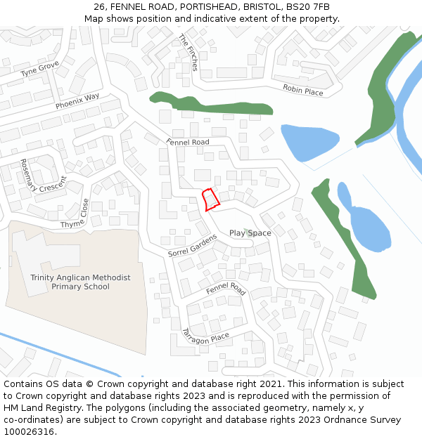26, FENNEL ROAD, PORTISHEAD, BRISTOL, BS20 7FB: Location map and indicative extent of plot