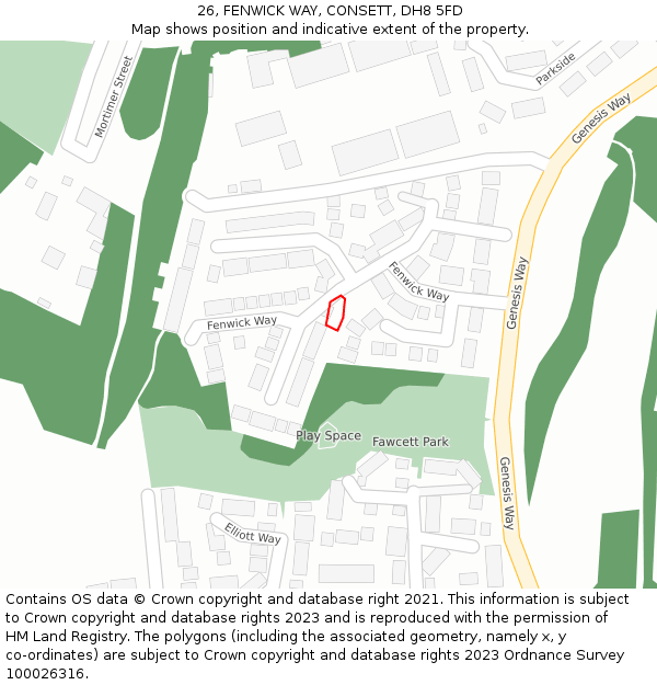 26, FENWICK WAY, CONSETT, DH8 5FD: Location map and indicative extent of plot