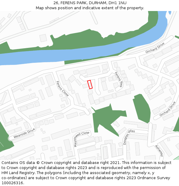 26, FERENS PARK, DURHAM, DH1 1NU: Location map and indicative extent of plot