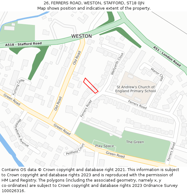 26, FERRERS ROAD, WESTON, STAFFORD, ST18 0JN: Location map and indicative extent of plot